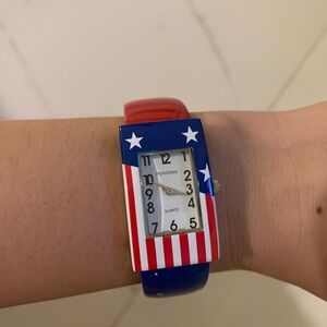 NEW Persona Women Wrist American Flag Quartz Analog Watch Bangle